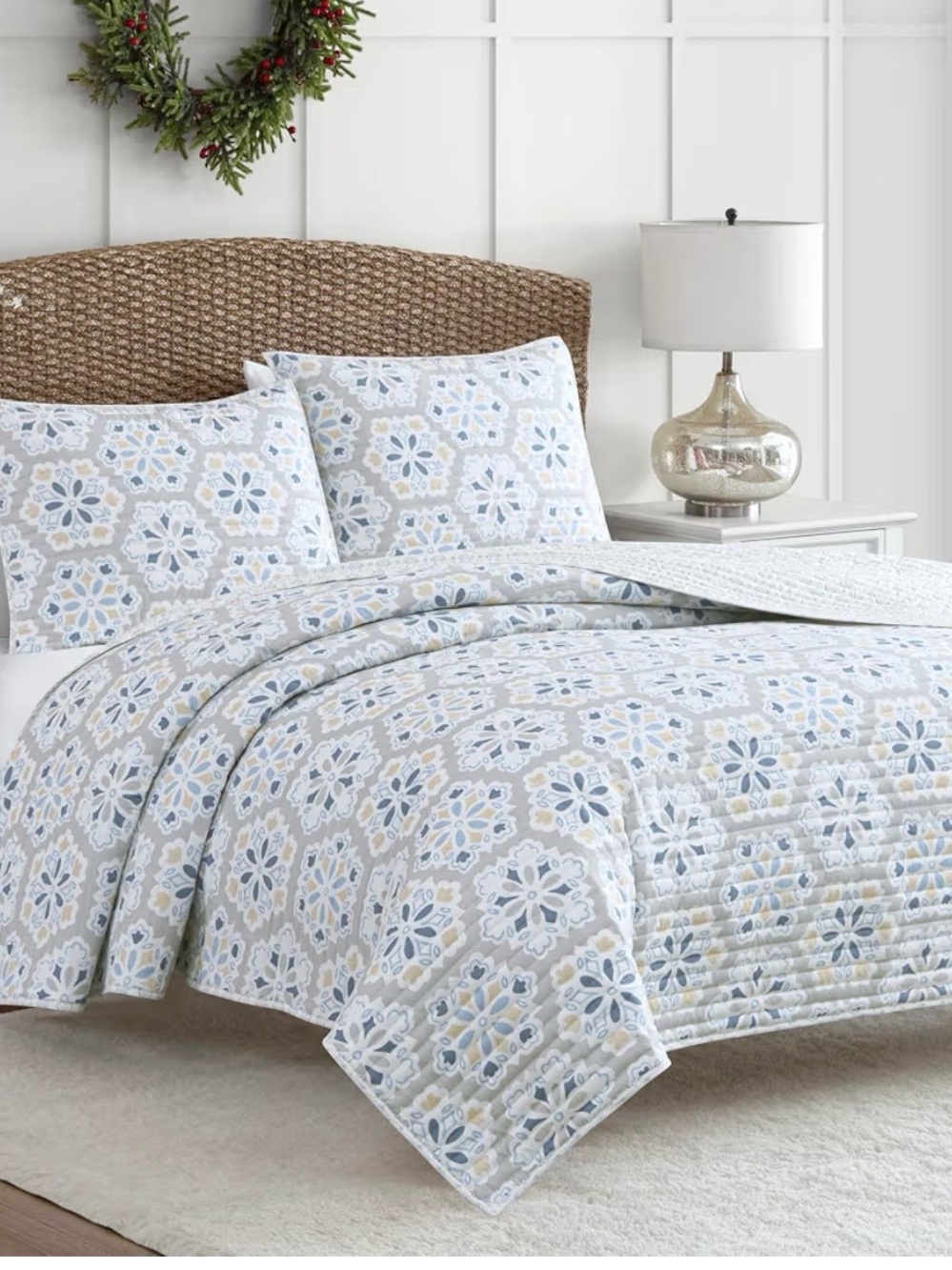 NEW Martha Stewart Dotted Snowflakes Flannel 3 Piece Duvet Set